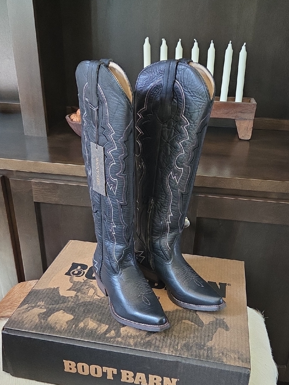 Black Western Cowboy Boots - Tall Stitch Detail